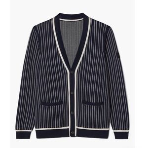 RHONE Varsity Style Cardigan Sweater Men Size Small Blue Cream Striped Earl Golf